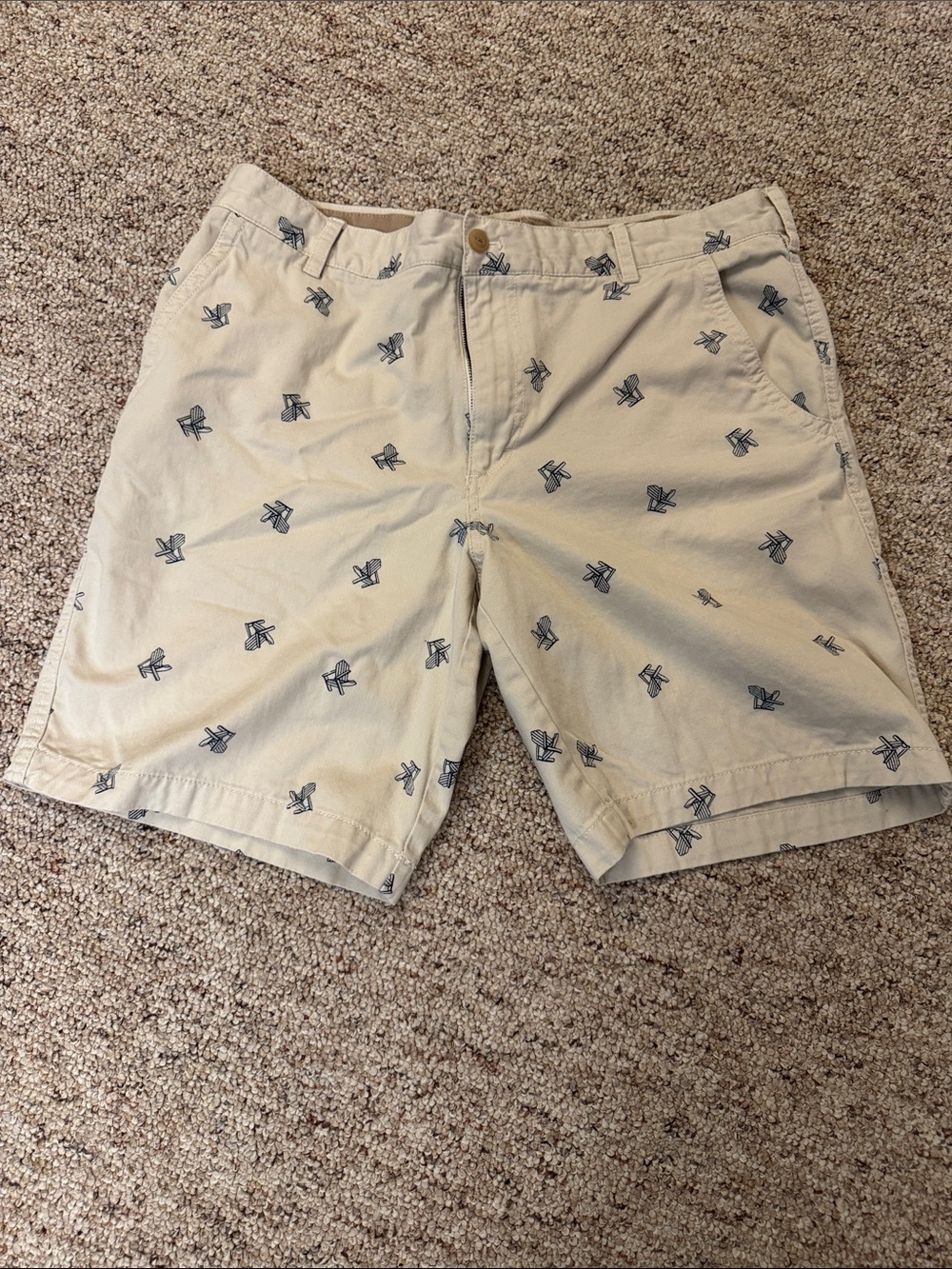 Izod Tan Flat-Front Shorts with chair Motif